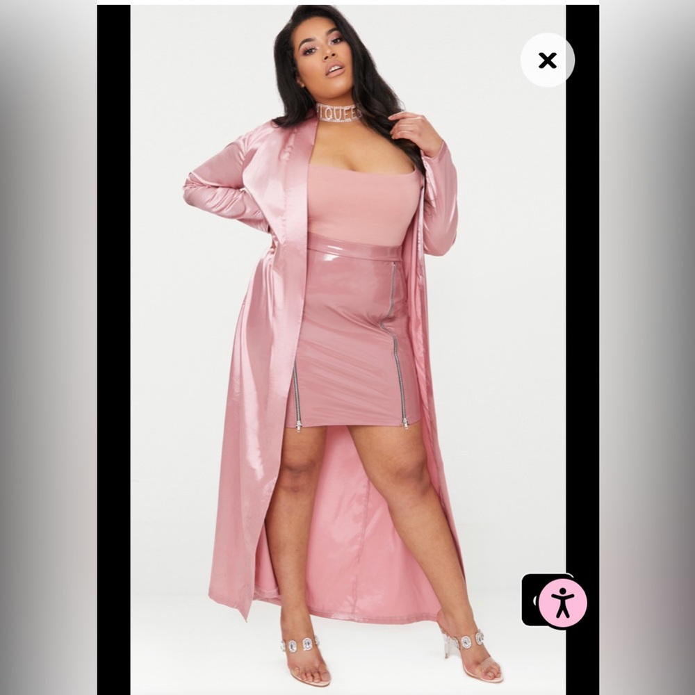NWT Prettylittlething Plus Pink Satin Duster Jacket Size 18